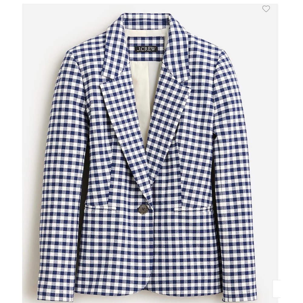J.Crew Parke Blazer Navy White Gingham Check Cotton Blend Jacket 10P NEW H2842